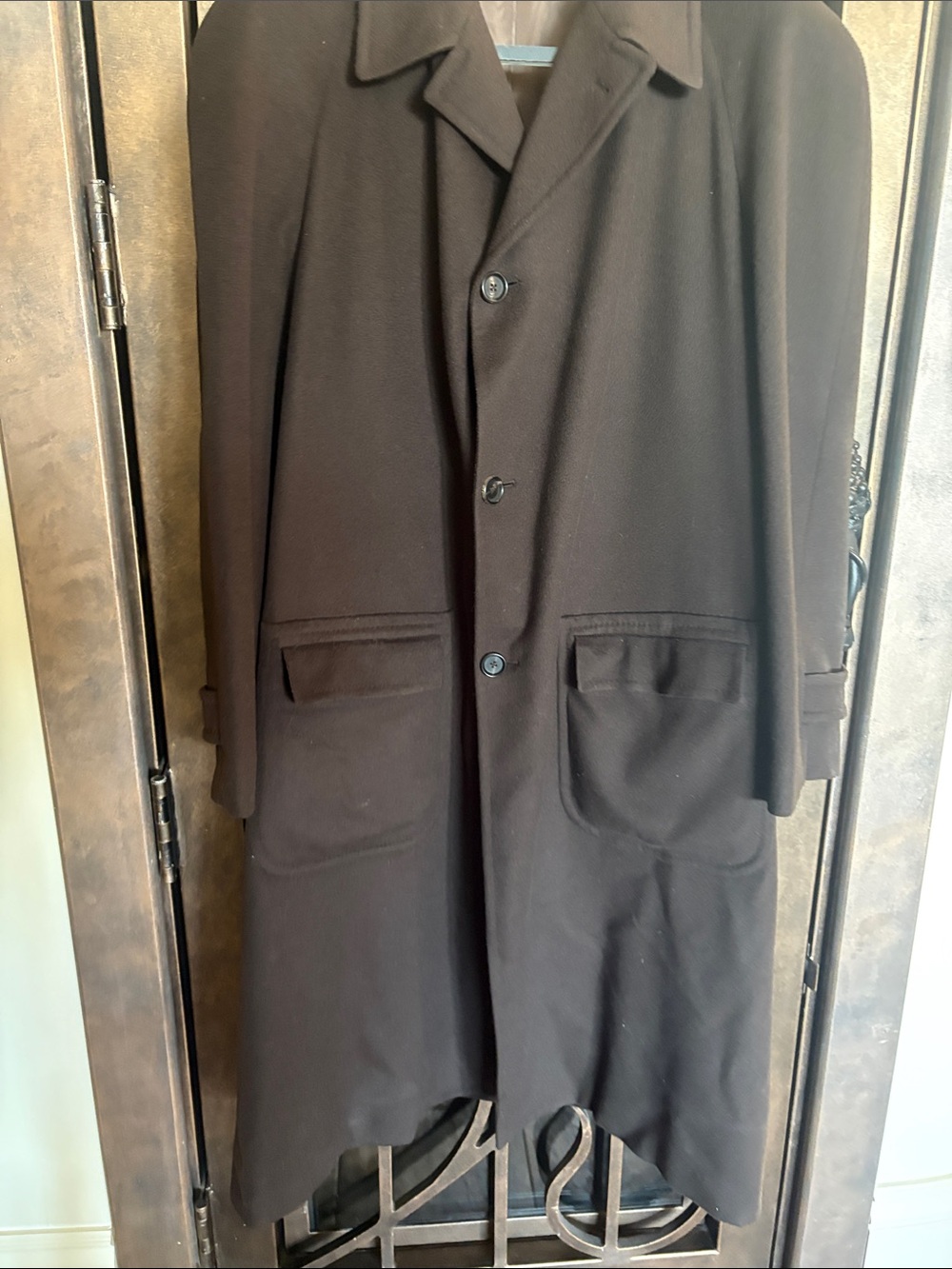 Luciano Barbera Brown Wool Coat with Burgundy Label